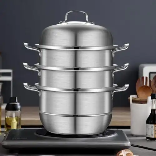 b爆款新品304蒸笼屉蒸锅家用不锈钢分体三层加厚底蒸多层复味蒸锅