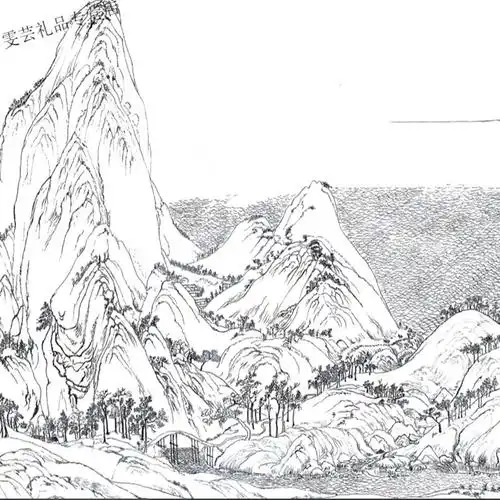 千里江山图长卷 工笔画打印白描底稿横幅长卷千里江山图图初学者临摹