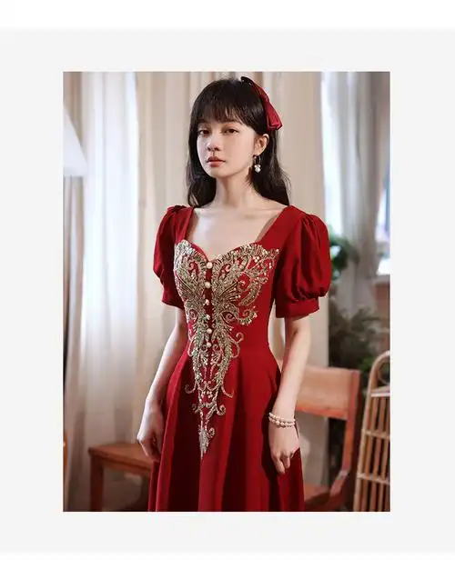 敬酒服平时可穿 大码敬酒服新娘春胖mm遮肚子小个子订婚红色小礼服连