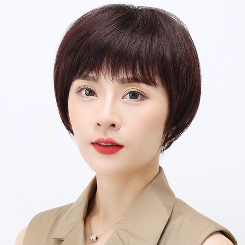 假发女全头套短发短波波头直发遮白发气质中老年头套短发真人发丝