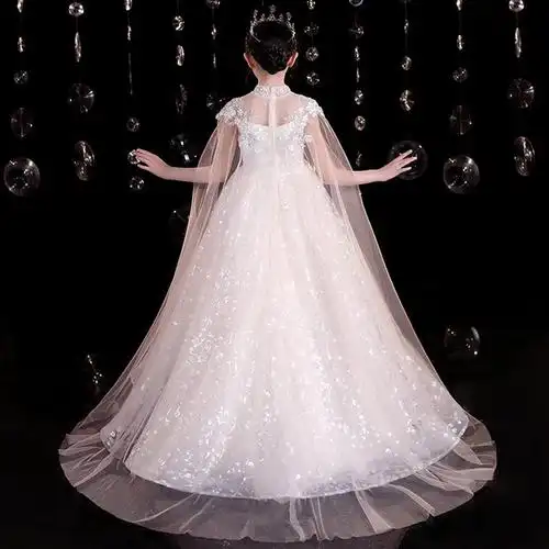 儿童拖尾晚礼服公主裙夏季洋气花童婚礼女童主持人钢琴演出服现货