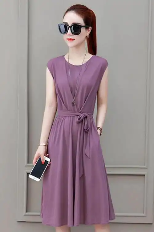 连衣裙女2020新款夏装简约时尚腰带裙子原宿风收腰显瘦中长款