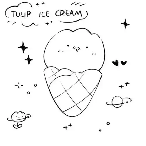 黑白简笔画之郁金香冰激凌丨手绘ins风素材