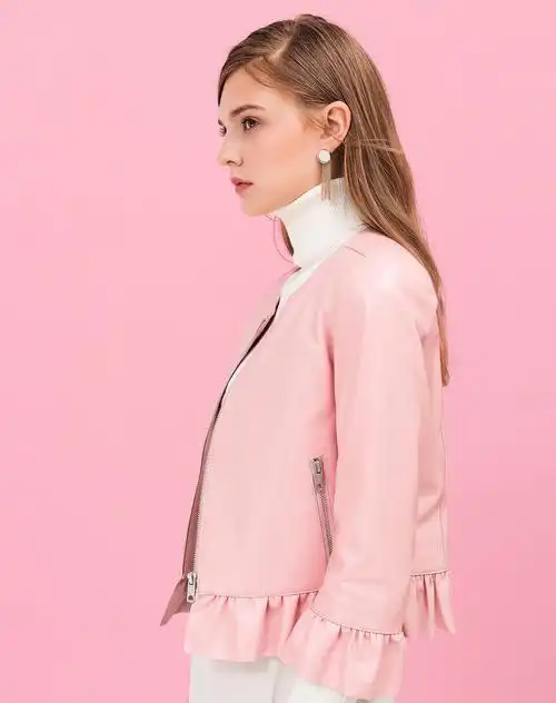 爱迪.丹顿优雅荷叶边绵羊皮外套气质短款皮衣sp7399565-52_唯品会