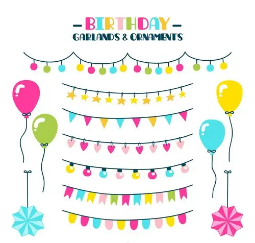 14款彩色生日派对装饰物矢量图