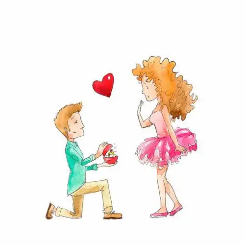 水彩画风格单膝下跪向女友求婚的男孩子png图片免抠矢量素材