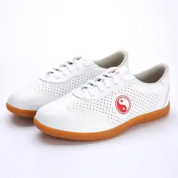 太极鞋男女白色透气武术鞋牛筋底中老年太极拳练功鞋运动鞋白色红标44