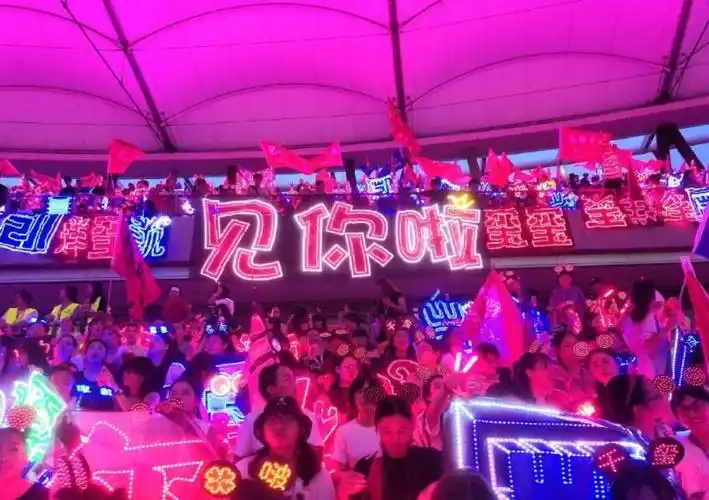 tfboys演唱会三色灯牌灯海场面壮观易烊千玺绅士牵手伴舞女孩