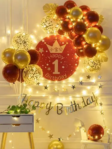 生日背景男孩场景布置派对气球周岁