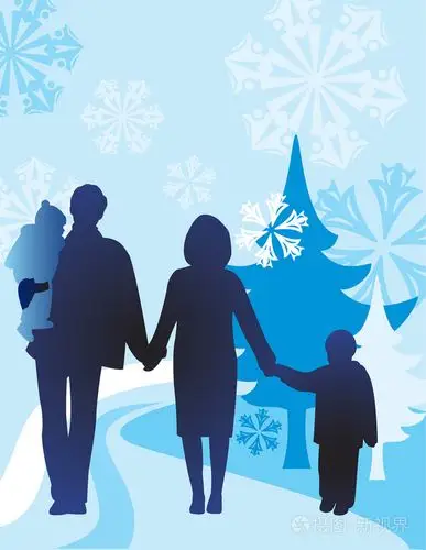 矢量冬天的四人家庭