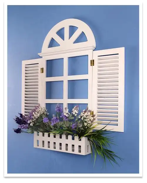 百叶装饰窗户假窗花架置物架田园地中海风格家居饰品壁挂拍摄道具