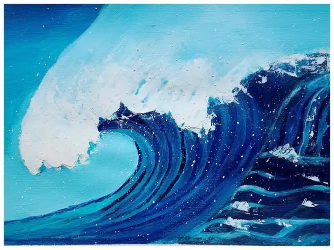 水粉一一浪花一朵朵