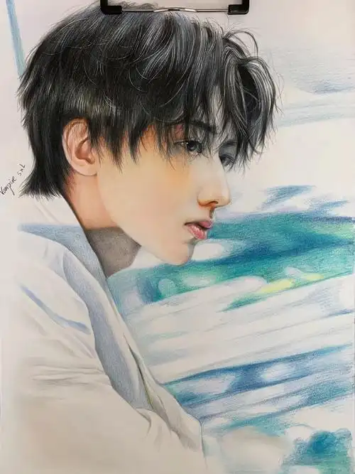 蔡徐坤彩铅画步骤图