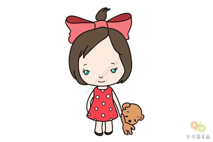 小女孩害羞的卡通简笔画