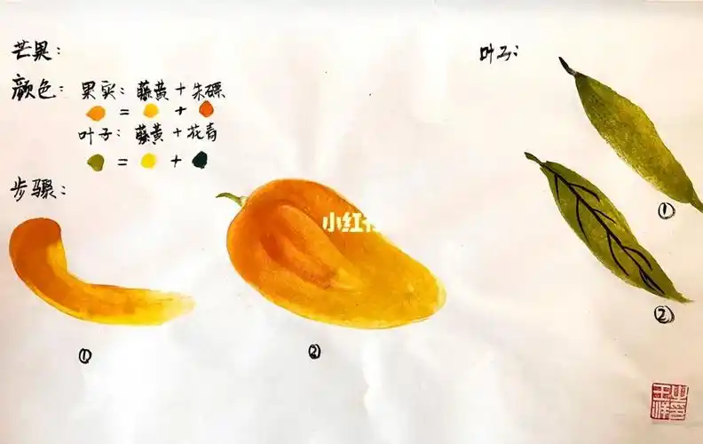 国画写意芒果范画77步骤图