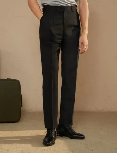 男士夏季休闲职业羊毛轻正装裤垂感高腰修身西装裤子蓝色skd113148