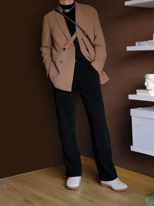 ootd175男生秋天大地色休闲西服穿搭08