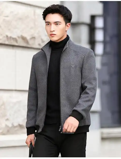 yuansu呢外套男秋冬季短款商务休闲黑色夹克男装中青年男士立领30岁