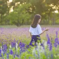 花丛中美女背影图片头像紫色点击鼠标右键下载