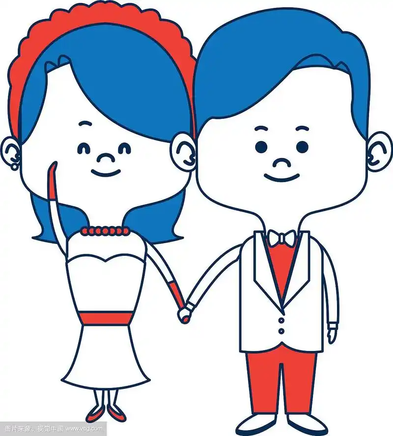 可爱的夫妻,丈夫,妻子穿着婚纱快乐