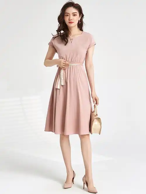 hh夏装2021新款撤柜尾货 压褶镂空高腰连衣裙