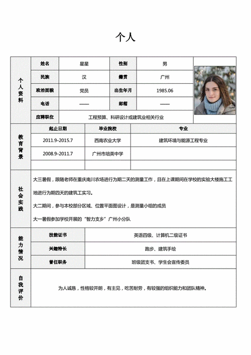 应届毕业生求职,实习个人表格简历24.doc 1页