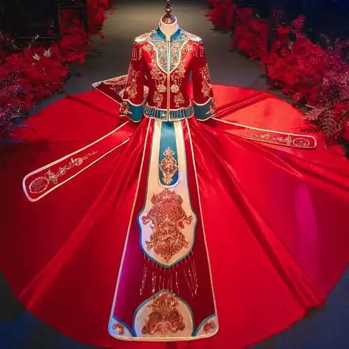 高级蓝色秀禾服新娘2021年新款高级中式结婚礼服冬季撞色出阁服