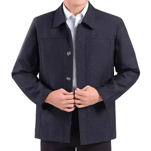 爸爸秋装外套宽松扣子父亲装中老年人休闲上衣褂子中年男夹克春秋