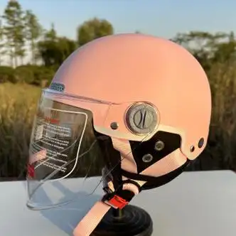 野马yema电动车头盔男女士轻便四季通用半盔保暖全盔安全帽粉色四季