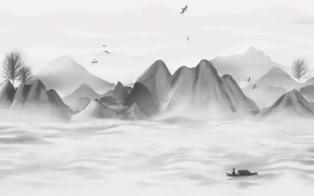 手绘古风水墨风山水插画古风中国风唯美山水风景