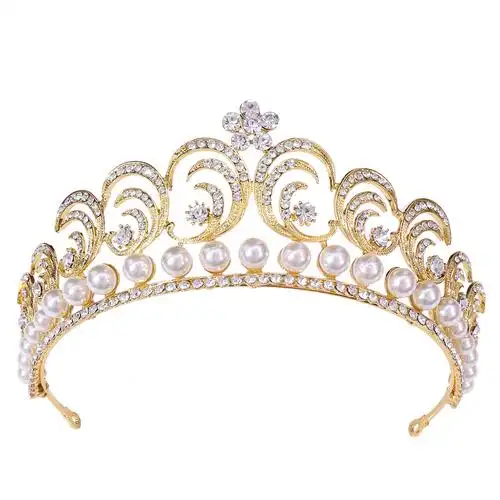 新娘奢华结婚皇冠头饰 韩式新款水钻珍珠大发箍发饰选美王冠礼物