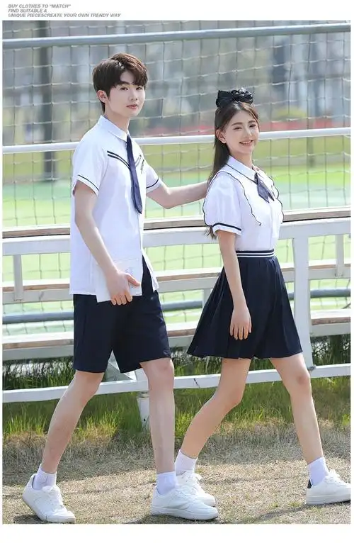 实拍情侣学院风夏季学生短袖套装 班服 校服 - 17网