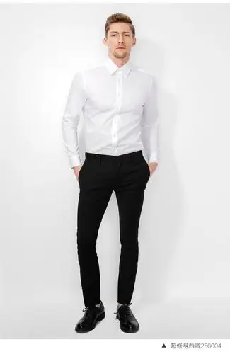 元本 商务修身白衬衫男长袖 职业正装夏季薄白色衬衣男士韩版免烫.