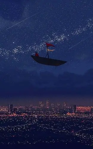 蓝色星空手绘唯美卡通手机壁纸图片_动漫_手机壁纸下载_美桌网