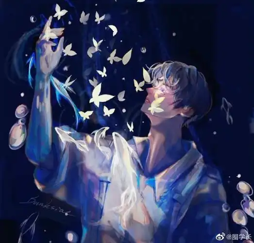 刘宇国风美少年#刘宇粉丝为刘宇化鲸舞台一年延迟一天庆祝的手绘"我