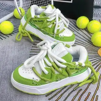 情侣面包鞋时尚运动鞋国潮港风小众ins超火韩宿休闲鞋子绿色牛仔42