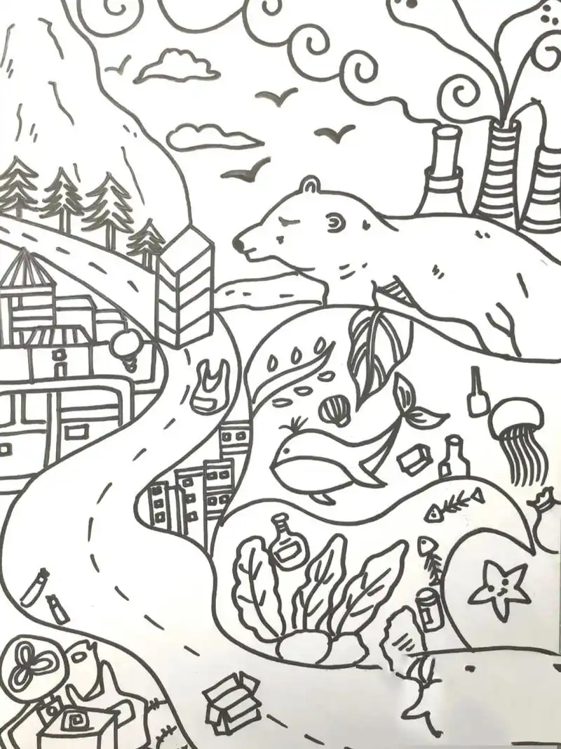 儿童画 生态环保主题画 今天带学生创作的主题作品 需要参赛用