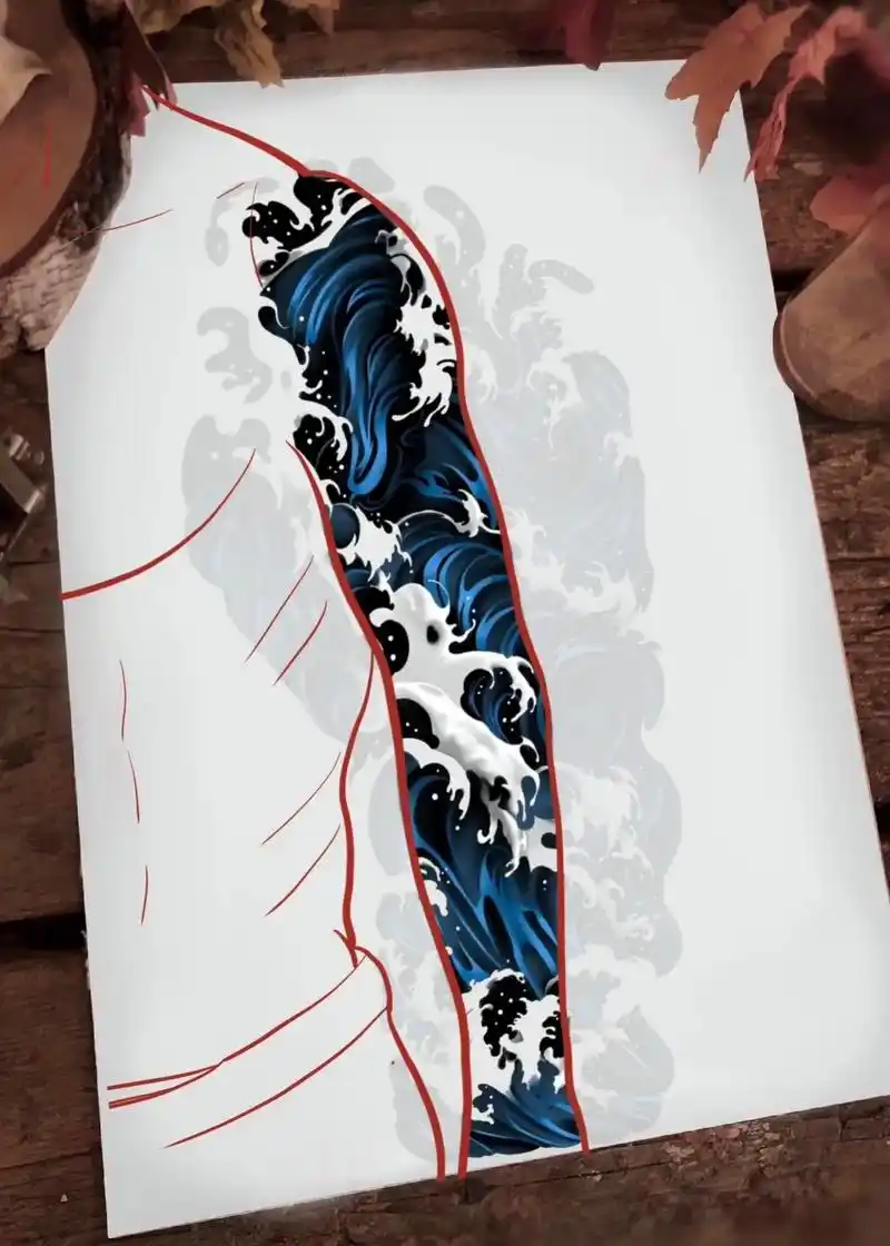 tattoo #纹身手稿设计 #花臂 #海浪纹身 #浪花臂 - 抖音