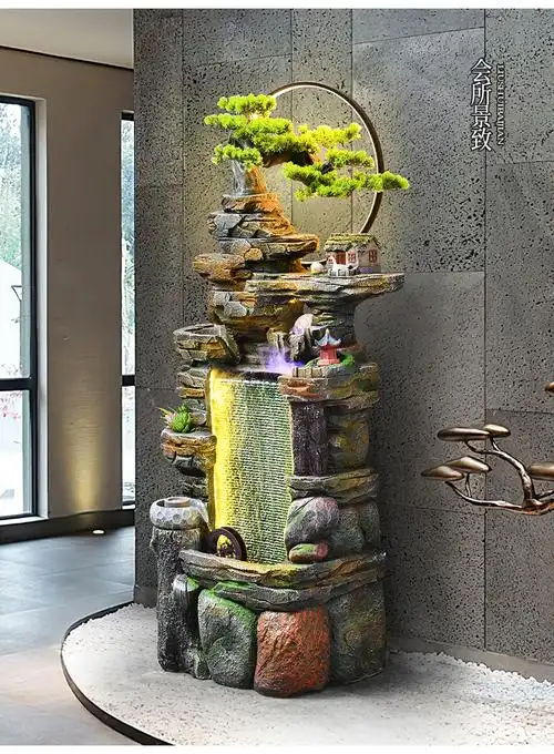 水源工坊大型落地假山流水喷泉客厅室内水幕墙摆件办公室餐厅玄关鱼池