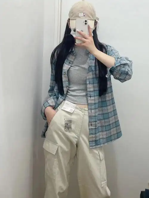 韩系2024新款格子衬衫女学生内搭叠穿宽松显瘦百搭打底衬衣外穿 - 17