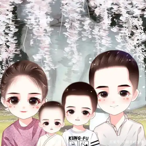 手绘动漫图片,温馨一家四口头像,拿图收藏喔