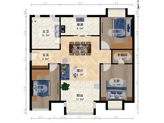 枫香园 大三室双卫 户型方正 大开间 环境好 大阳台,枫香园二手房,245