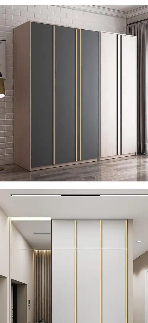 华奕(highyi) 金色通顶大衣柜门加长条把手一门到顶黑色轻奢极简橱柜