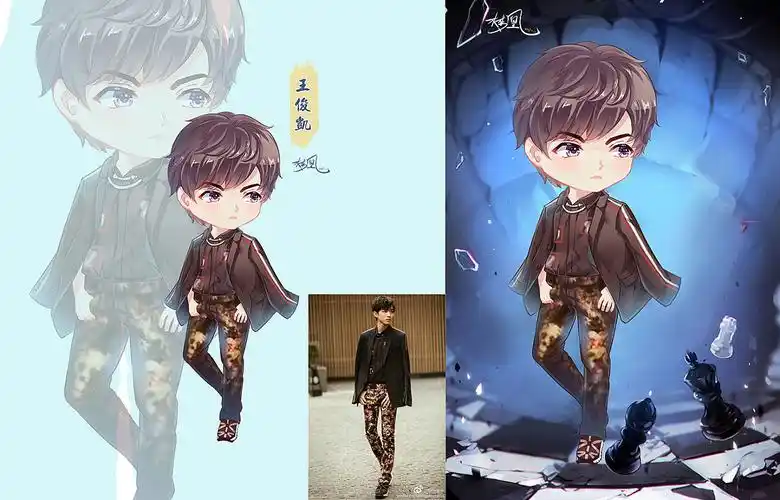 tfboys王俊凯照片转q版人物形象墨非凡画坊