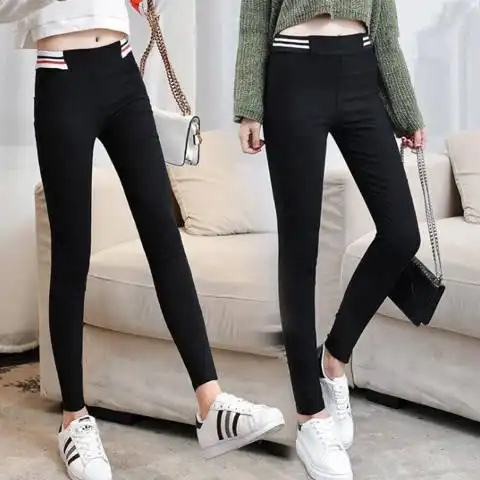 秋冬季裤子女学生韩版黑色打底裤女外穿小脚紧身裤加绒显瘦铅笔裤