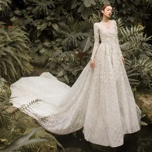 长袖婚纱2021新款新娘气质森系超仙梦幻拖尾豪华显瘦出门纱礼服