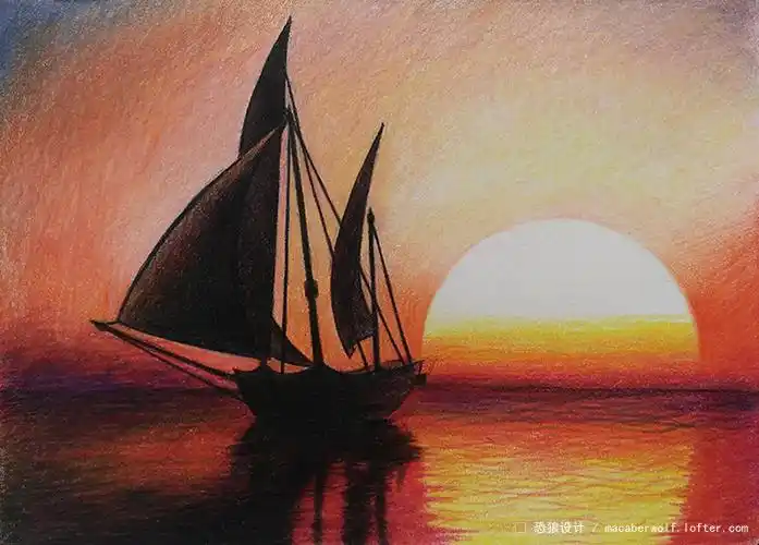 夕阳帆船,雷诺阿3100油性彩铅48色