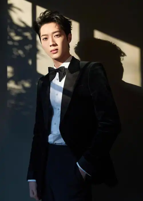 赖冠霖红毯造型释出,一身黑色丝绒西装内搭白衬衫77领结_高清图集