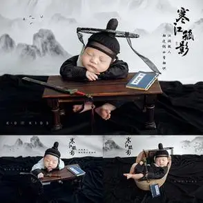 kd摄影道具展会新品满月宝宝拍照古装寒江孤影新生儿摄影服装z423