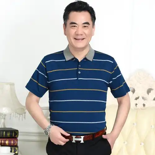 爸爸短袖t恤中老年男装夏天冰丝半袖汗衣爷爷夏季纯色上衣服50-60